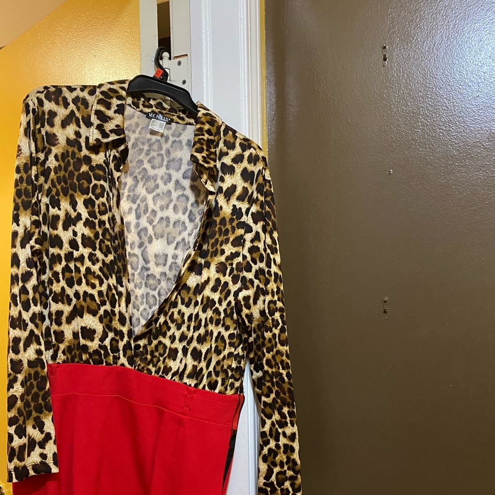 Red and leopard print dress